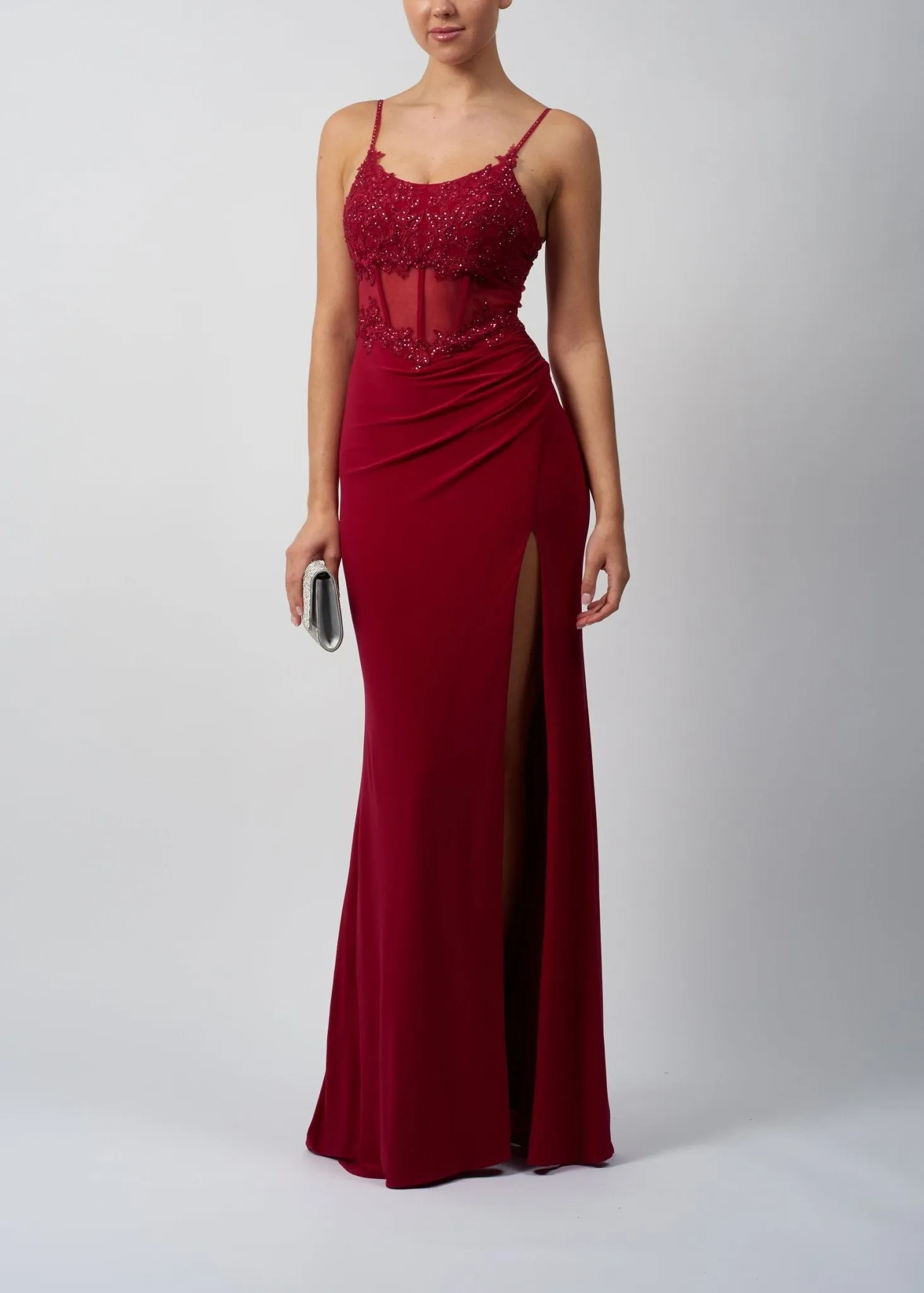 Berry Jersey Corset Prom dress by Mascara MC193212 sold by Cargo