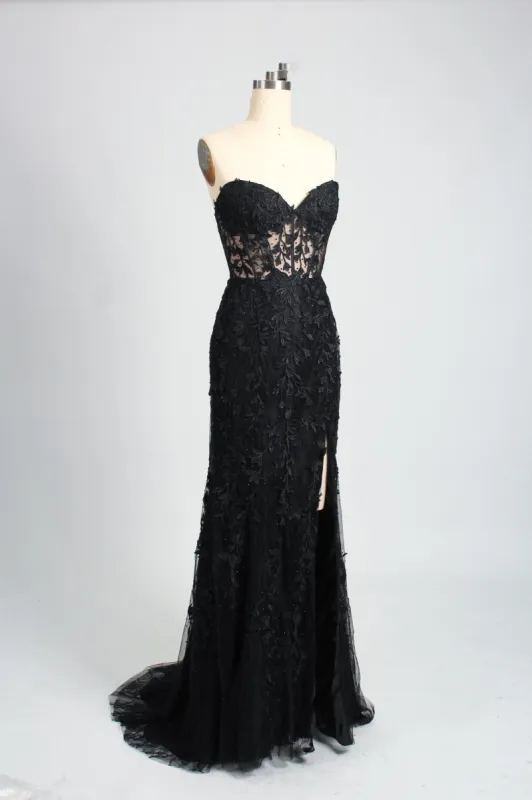 Lola Black Sweetheart Lace Corset Evening Dress sold by Cargo