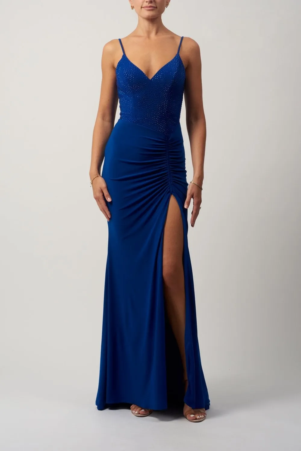 Royal Blue Rouched Glitter Cut-out Dress MC182053 sold by Cargo
