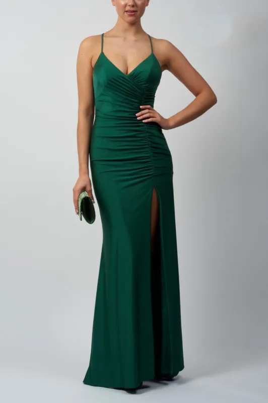 Forest Green Rouched Jersey Tie Back Dress MC213326 sold by Cargo
