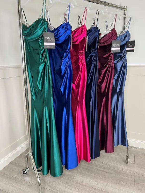 Royal Blue Fitted Satin Prom Dress with Diamond Top 5019 sold by Cargo