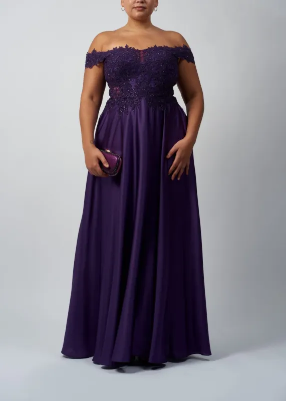 Charcoal Curvy Bardot Satin Ballgown Mascara MC5192063 sold by Cargo