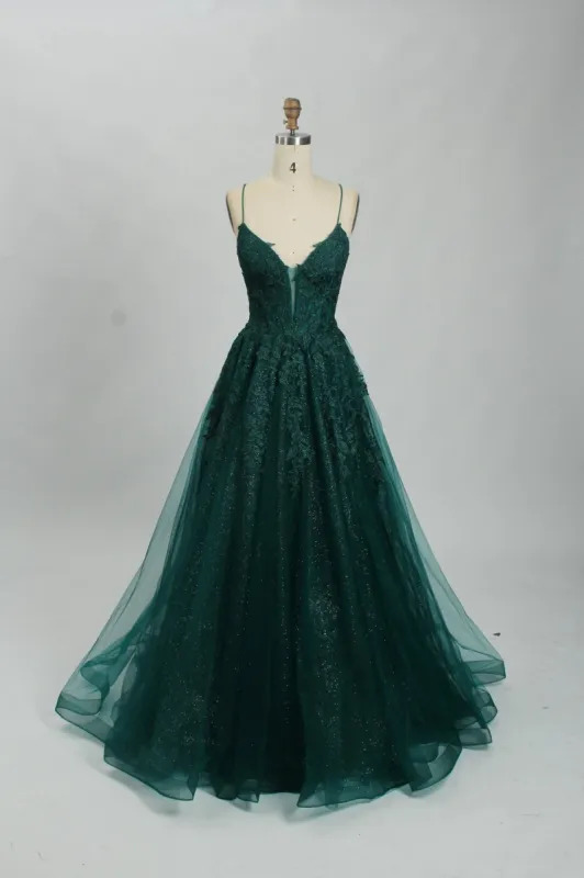 Joy Green Floral Applique Tulle Ballgown sold by Cargo