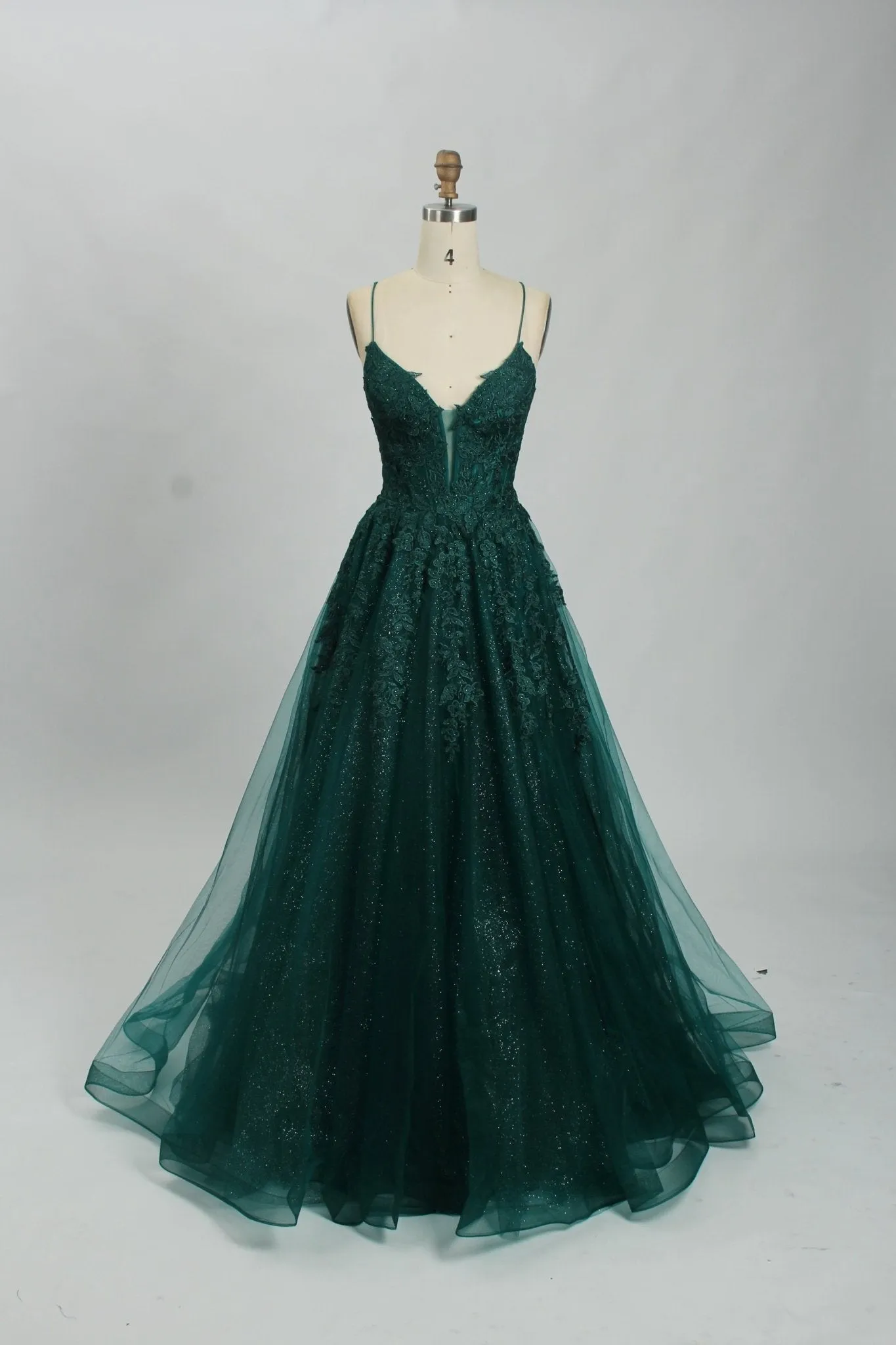 Joy Green Floral Applique Tulle Ballgown sold by Cargo