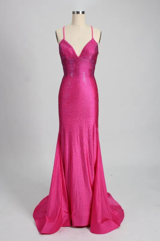 Poppy Hot Pink Rhinestone Long Prom Dress sold by Cargo