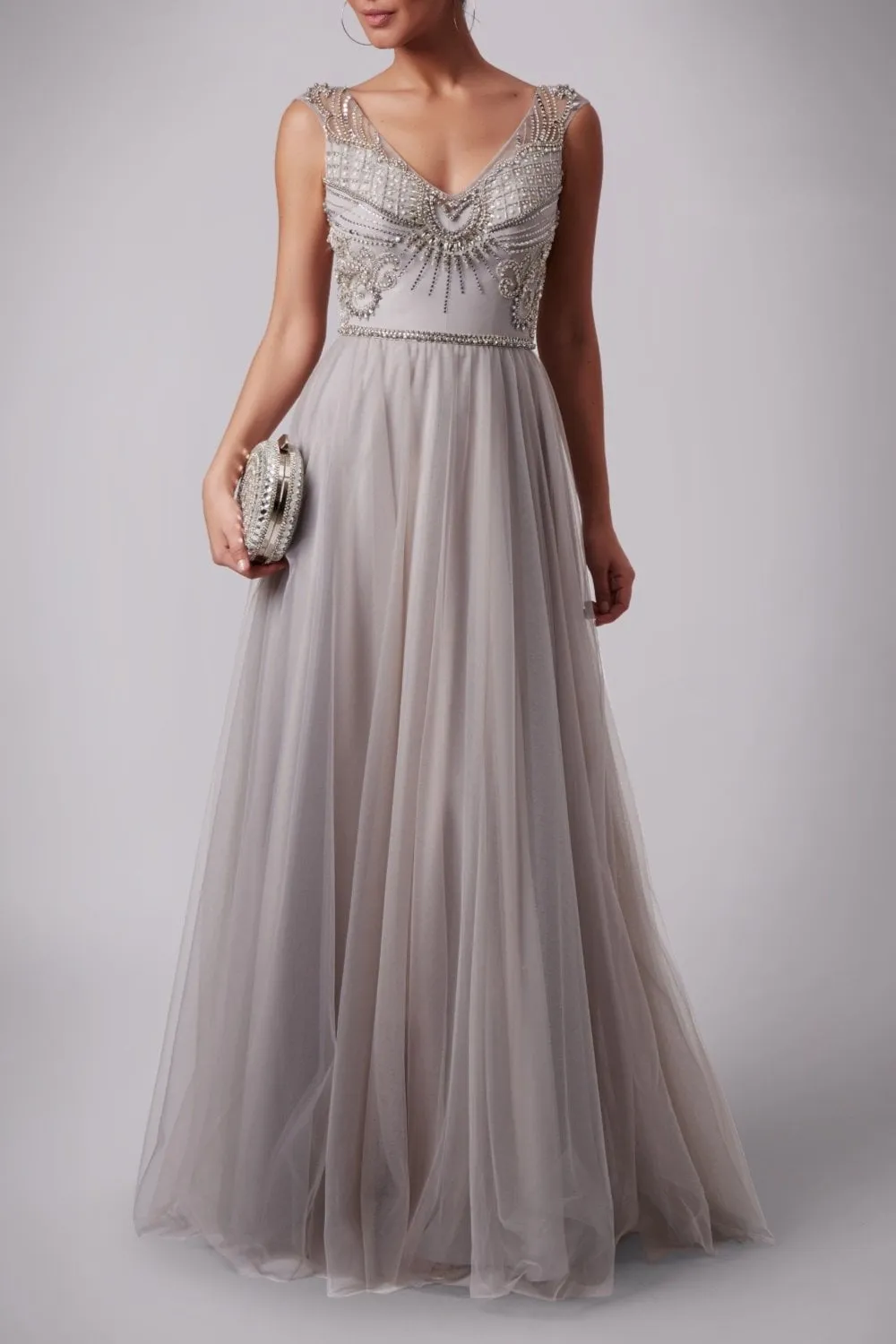 Silver V neck beaded top dress Mascara MC165090 sold by Cargo