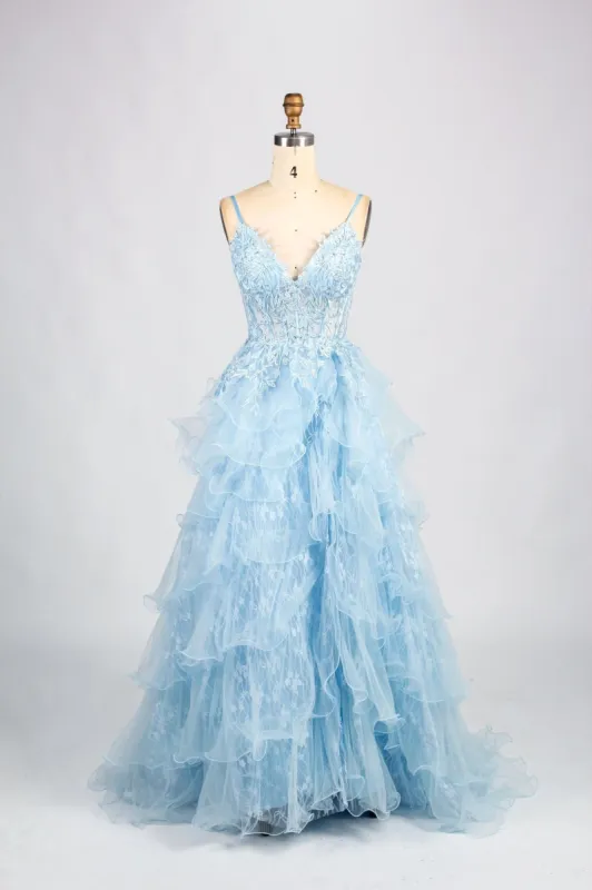 Bella Sky Blue Tiered Embellished Gown sold by Cargo