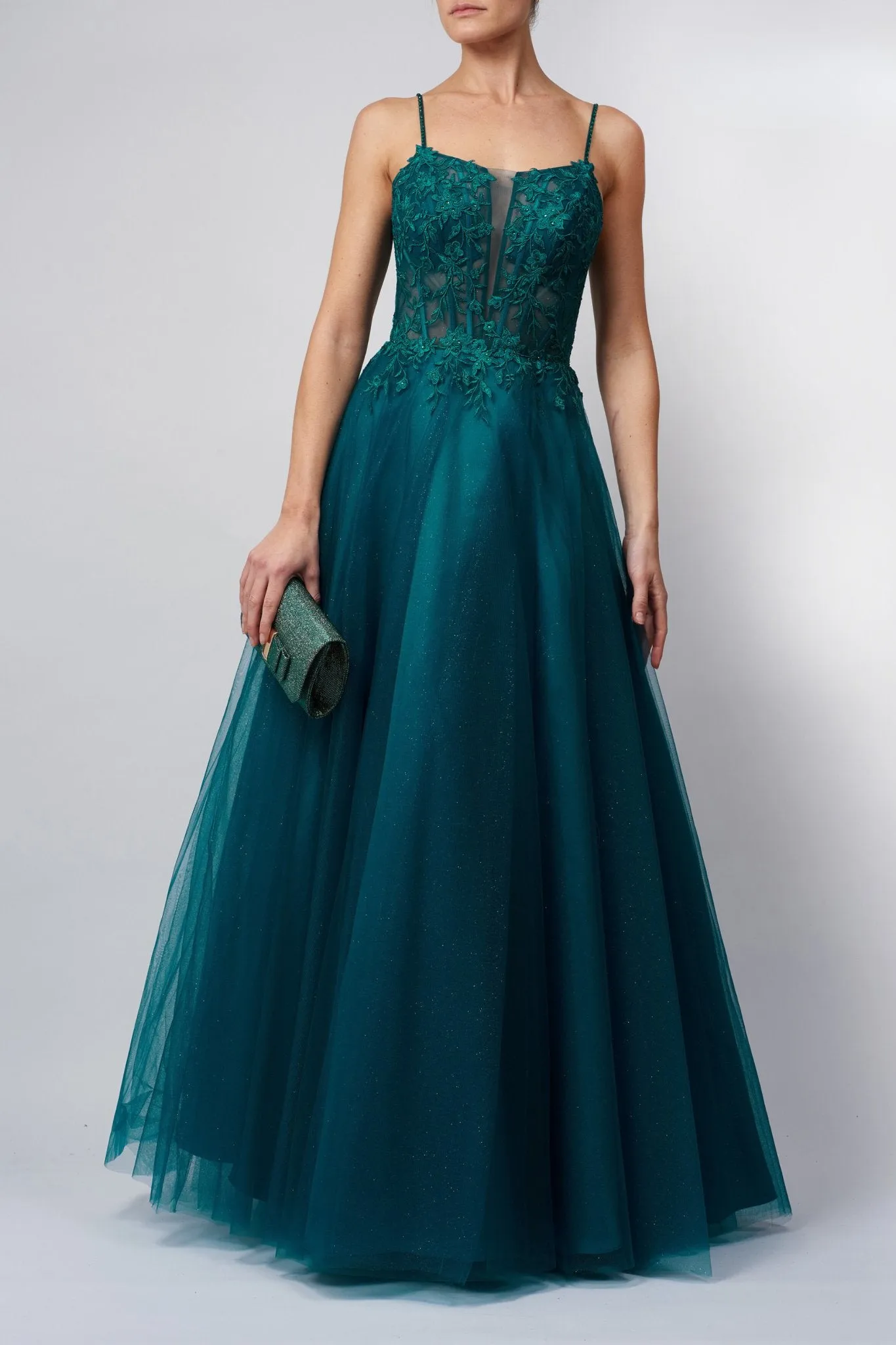 Forest Green Tulle Glitter Ballgown MC119511 sold by Cargo