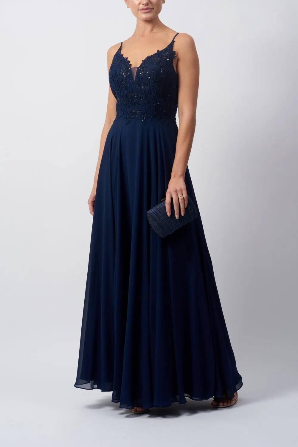 NAVY Sequinned Lace and Chiffon Dress MC18109 sold by Cargo