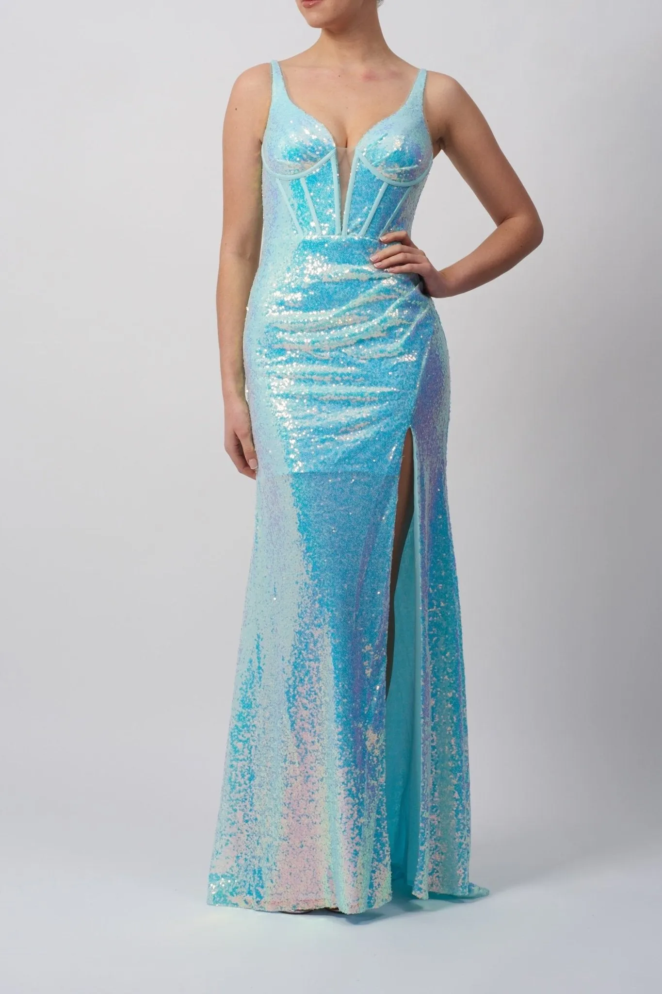 Ice Blue Mascara MC111323 Sequin Corset Prom Dress sold by Cargo