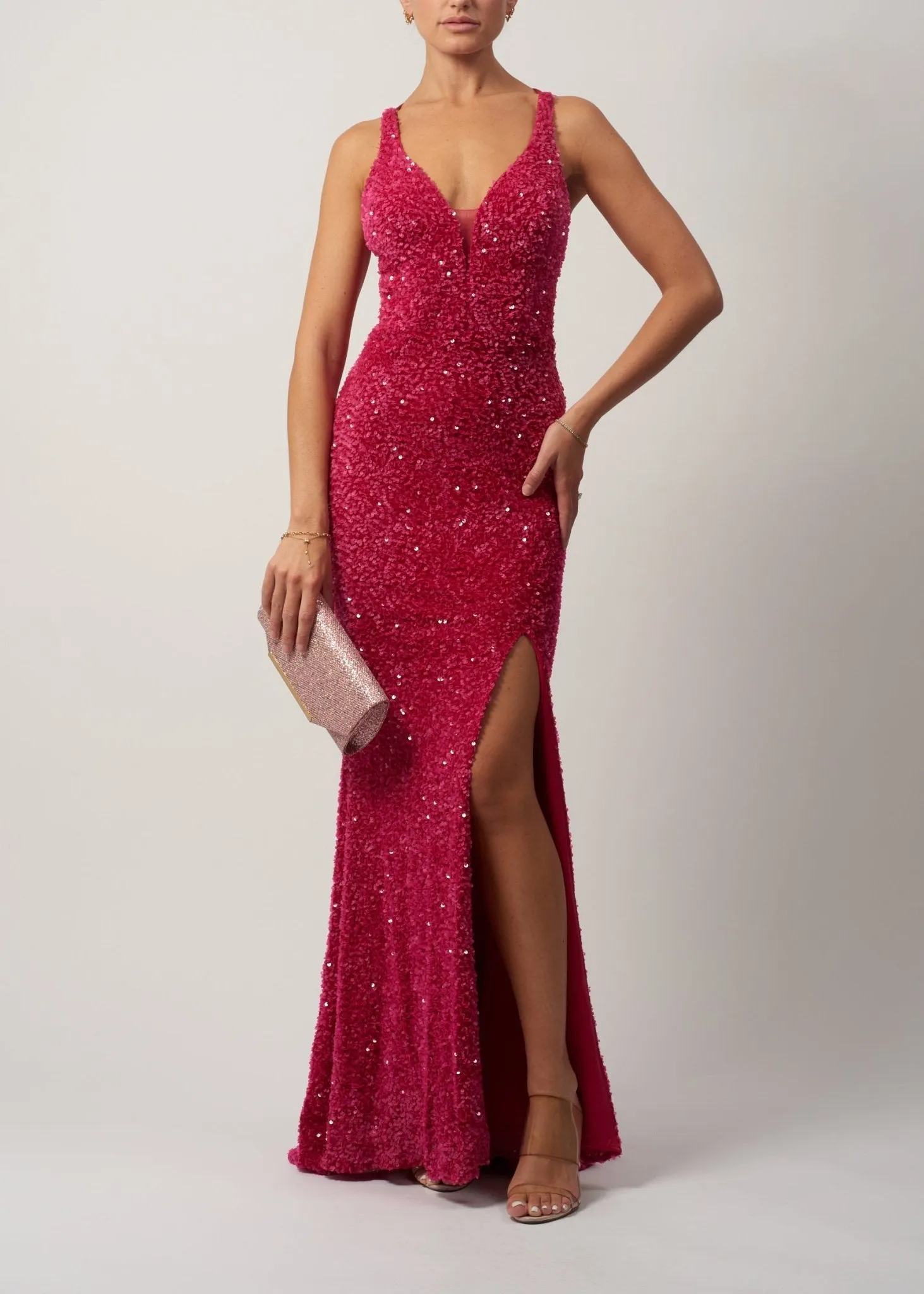 Mascara London MC18942 Fuchsia Sequinned Fitted Gown sold by Cargo