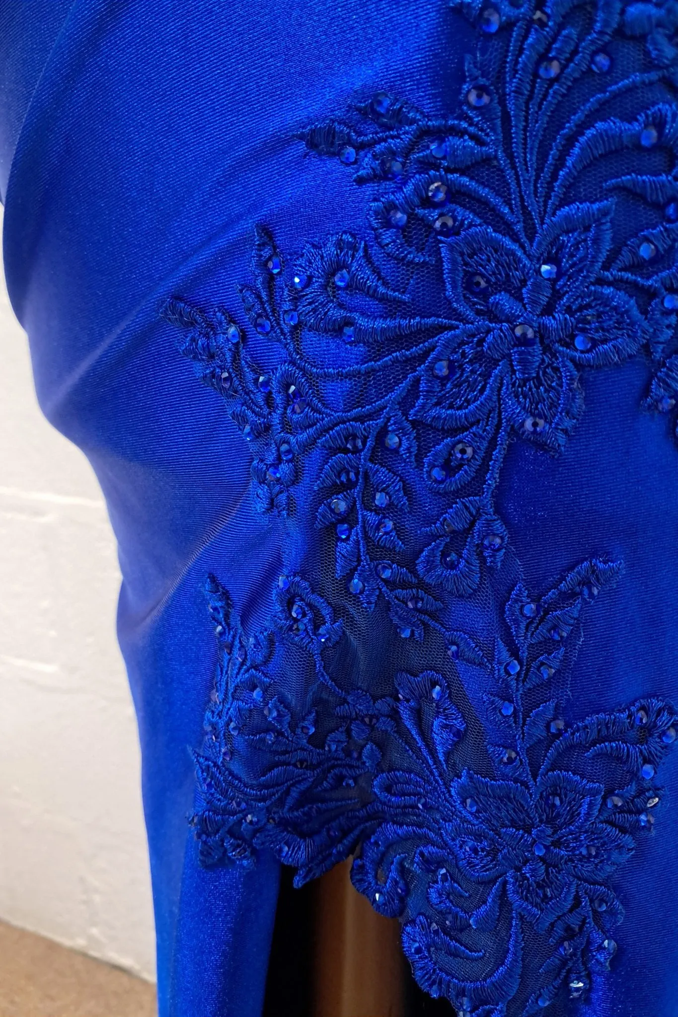 Elaine Royal Blue Satin Lace Slit Prom Dress sold by Cargo product image thumbnail 4