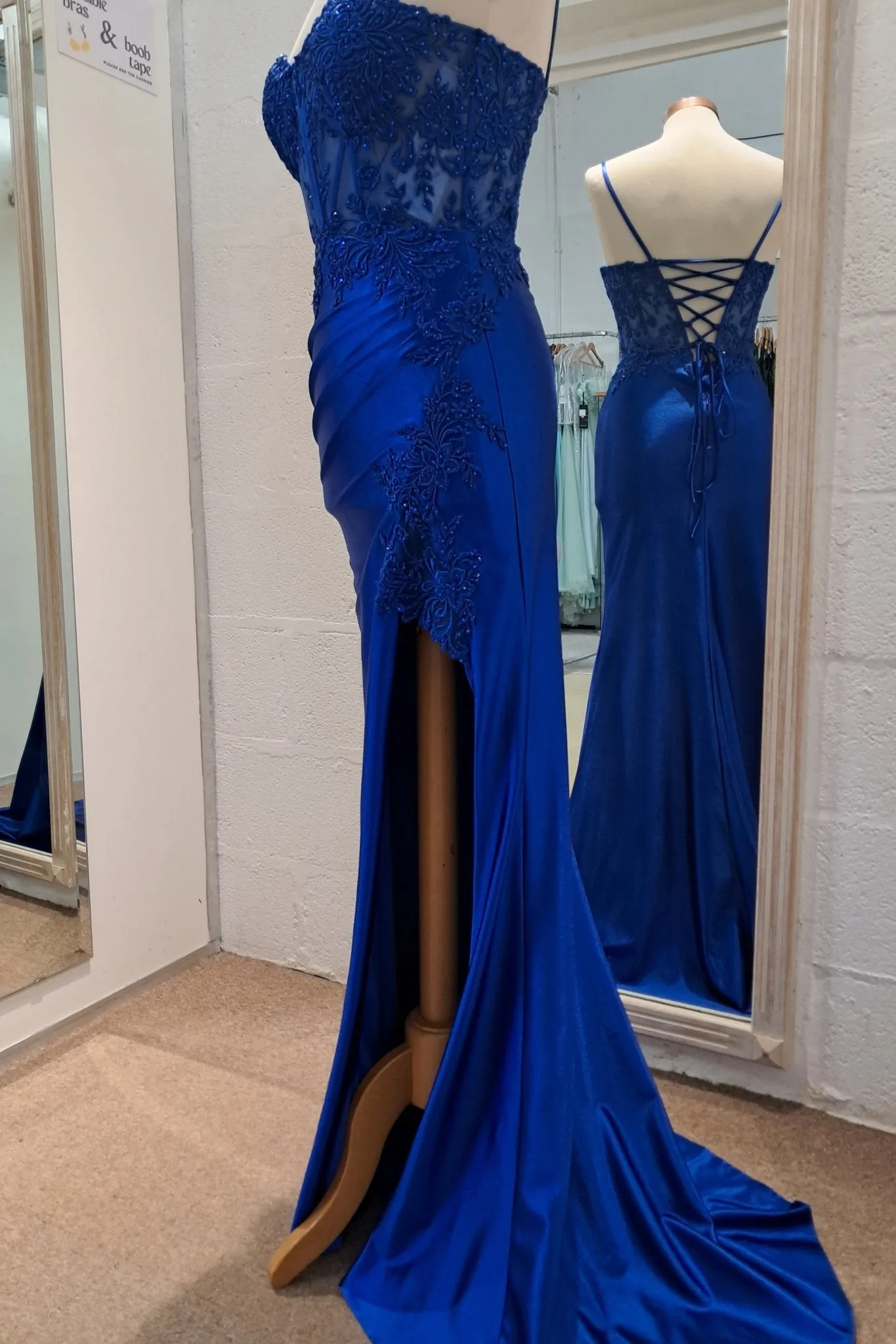 Elaine Royal Blue Satin Lace Slit Prom Dress sold by Cargo product image thumbnail 2