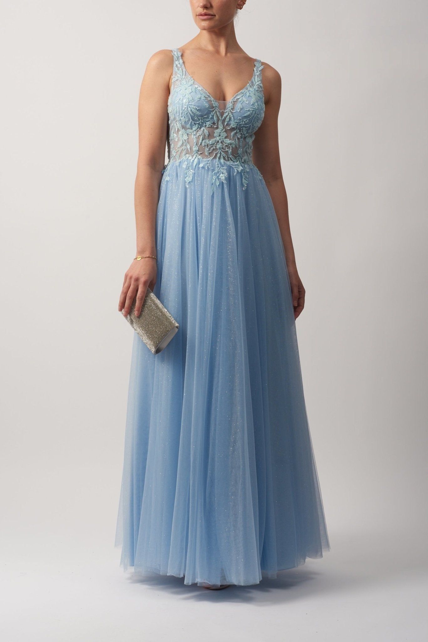 BABY BLUE Beaded Lace Tulle Dress MC121059 sold by Cargo