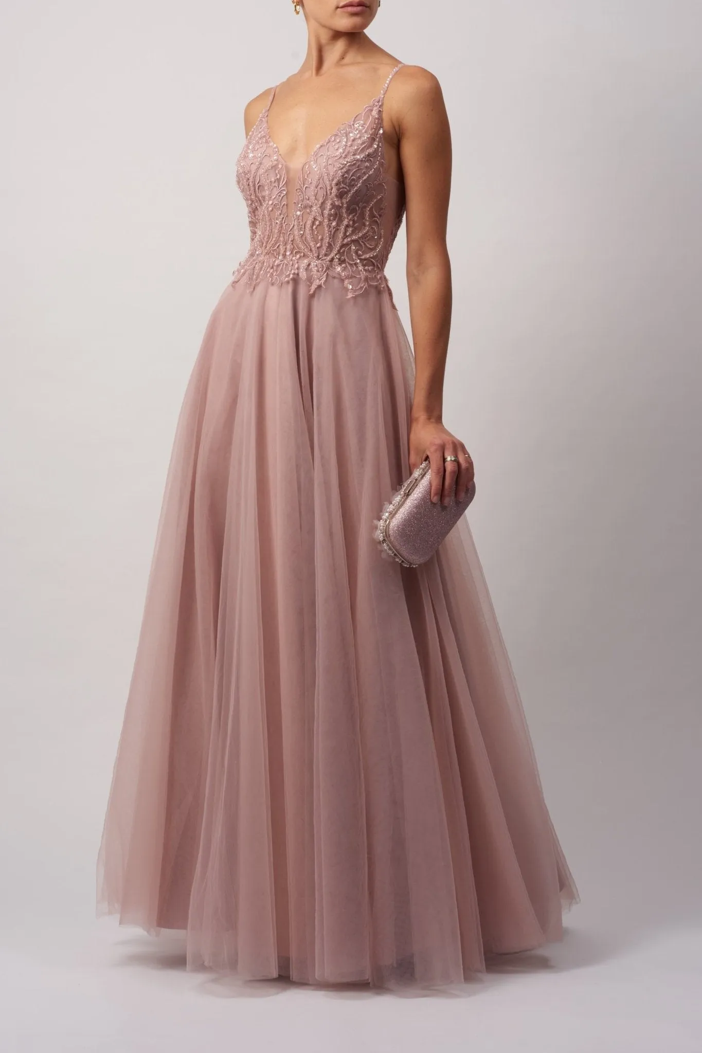 Mauve Lace Tulle Net Prom Ballgown MC12104 sold by Cargo