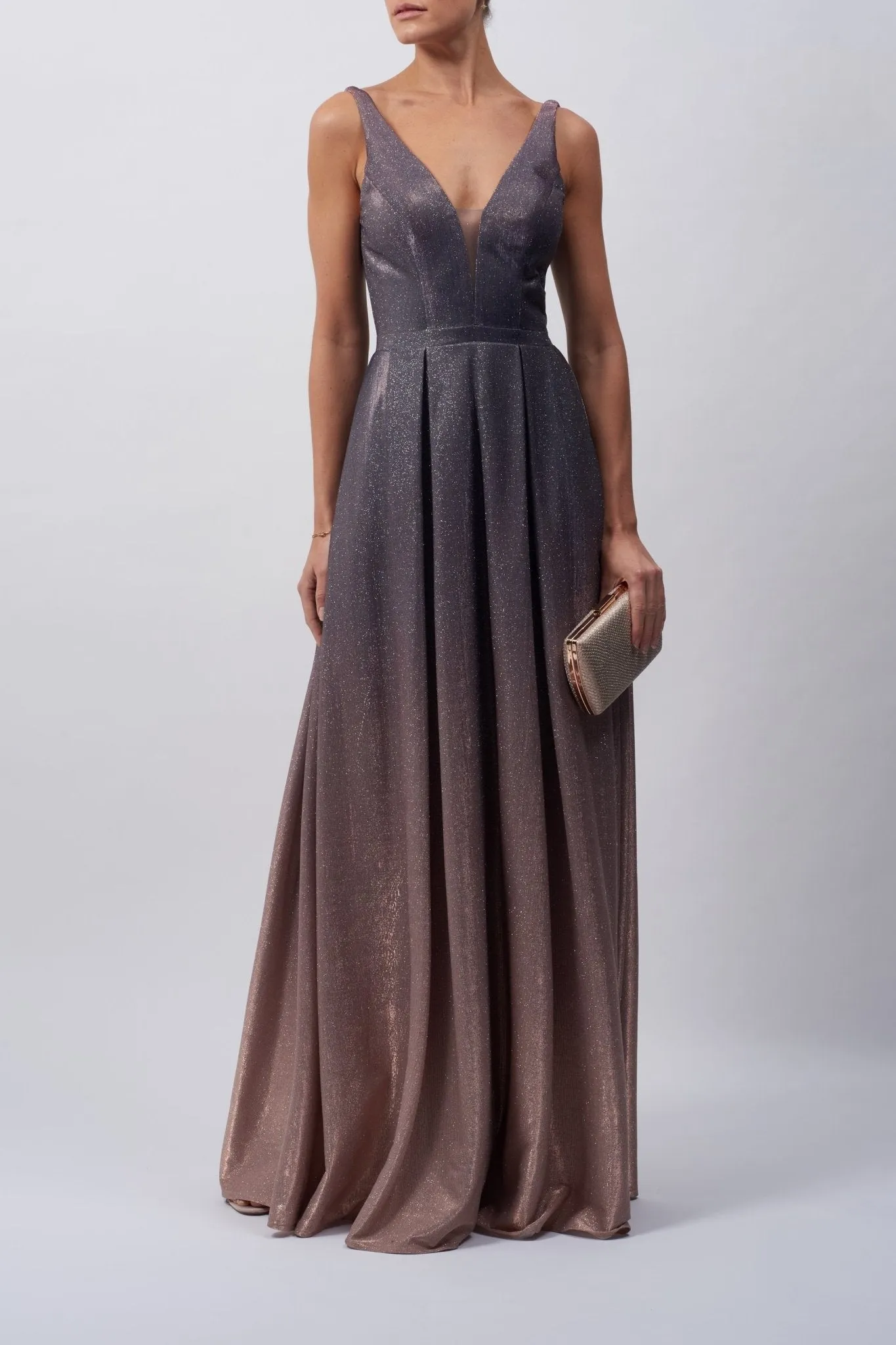 Champagne Ombre flow glittery gown MC113923 sold by Cargo