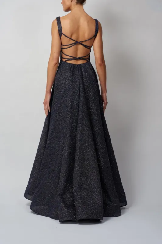Navy Lurex Ballgown MC119515 Mascara London sold by Cargo