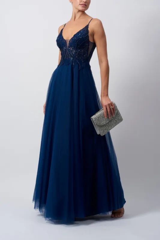 Navy Lace Tulle Net Prom Ballgown MC12104 sold by Cargo