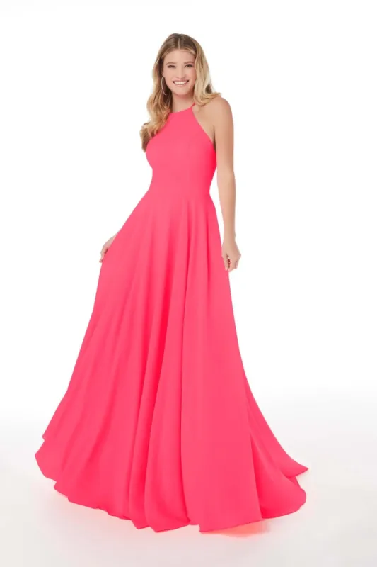 Neon Pink Open Lace up Back full skirted dress 12880 sold by Cargo