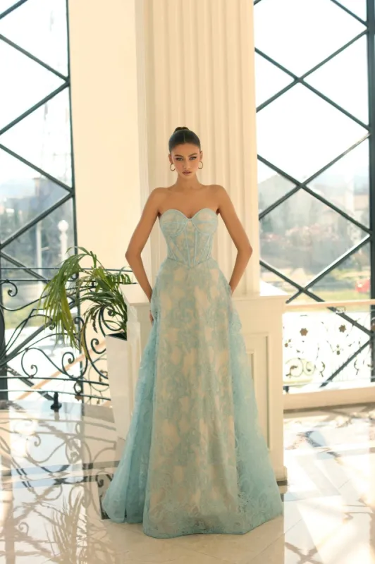 Blue Laced Strapless Corset dress NC1057 by Nicoletta sold by Cargo