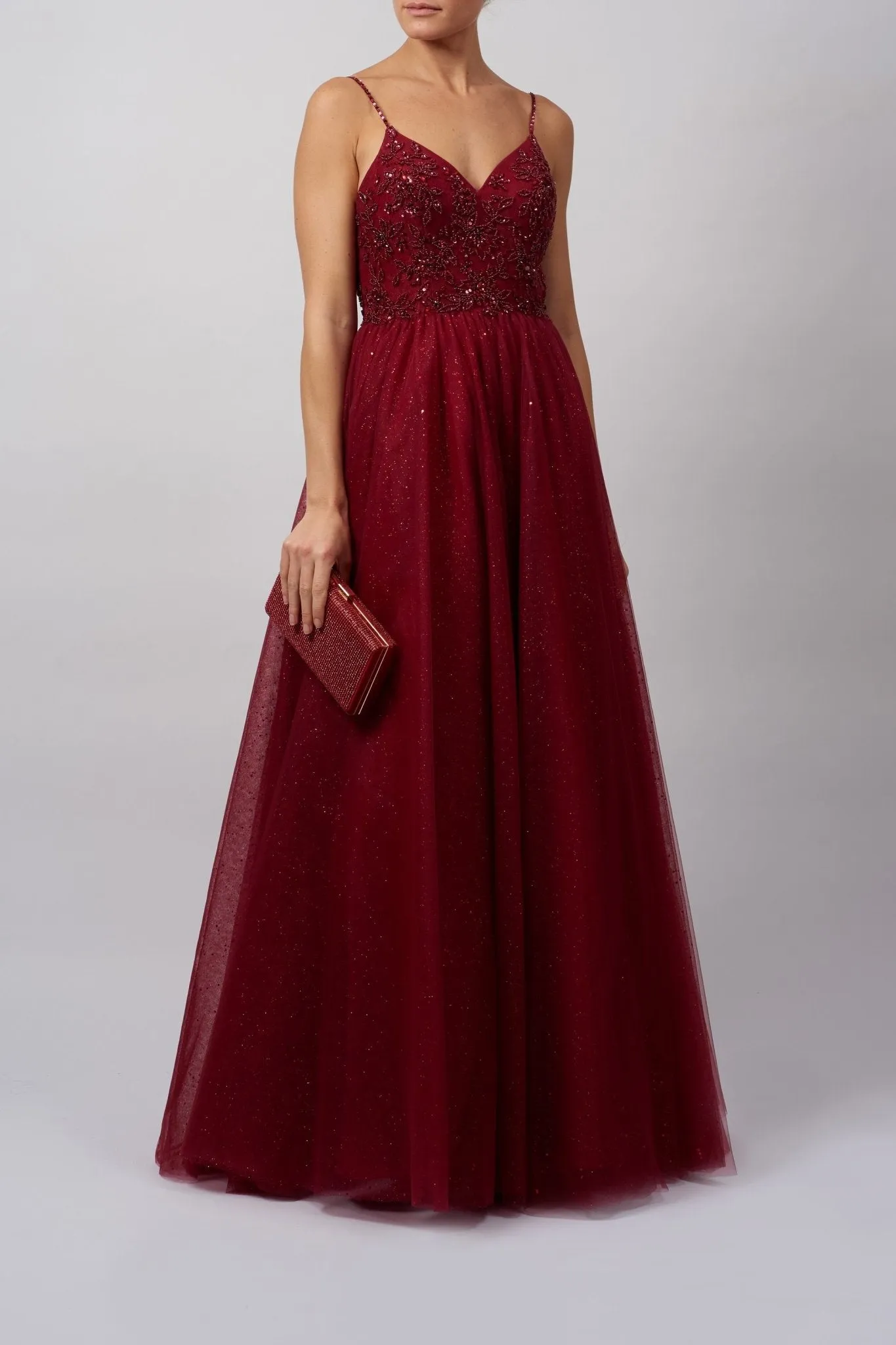 WINE Tulle strap prom dress MC11924 sold by Cargo