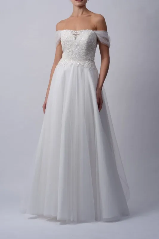 Ivory Tulle Bardot Wedding Dress MC3112015 sold by Cargo