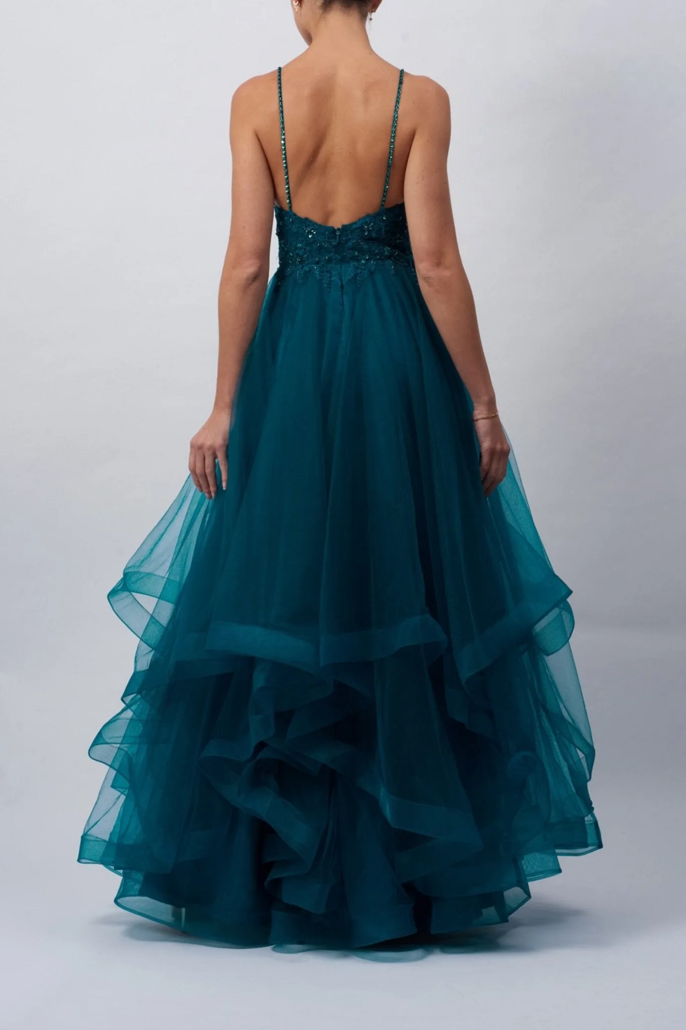Petrol Tiered Tulle Sparkle Strap Prom Dress MC110117 sold by Cargo product image thumbnail 2