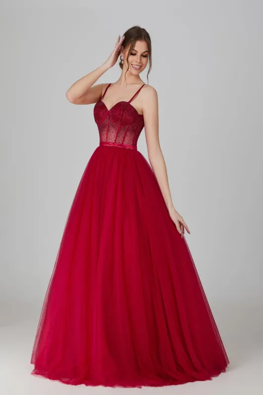 Demi - Red Jewelled Corset Lace-up Ballgown sold by Cargo