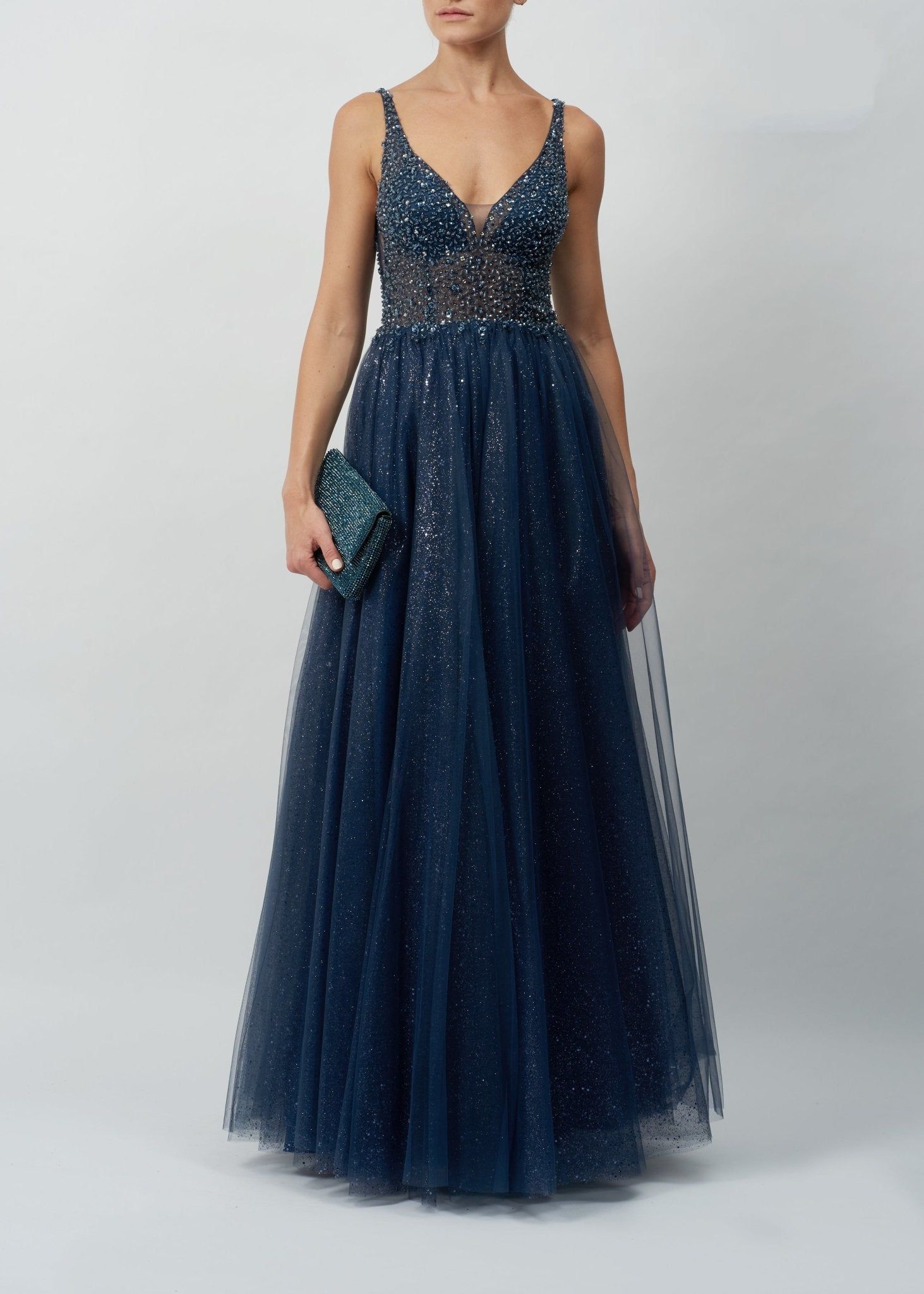 Navy Blue Sparkle Petal Prom Dress MC120137 sold by Cargo