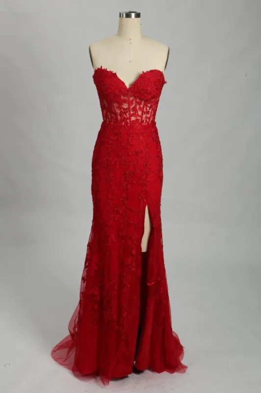 Lola Red Sweetheart Lace Corset Evening Dress sold by Cargo