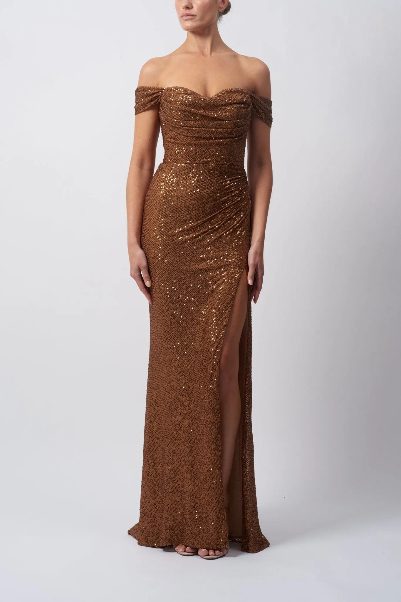 BRONZE Bardot Off Shoulder Sequins Dress MC162171 sold by Cargo