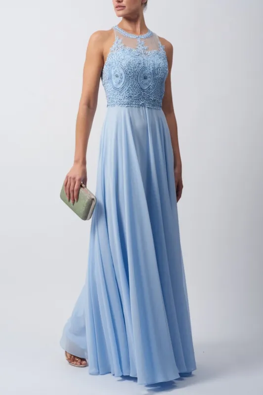 Mascara MC181479 Baby Blue Chiffon Halterneck Dress sold by Cargo