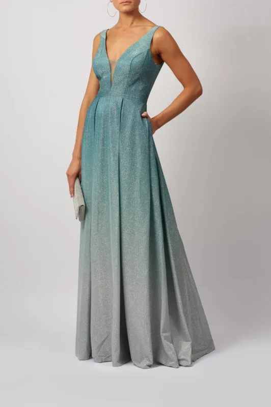Forest Green MC113923 Ombre flow glittery gown sold by Cargo