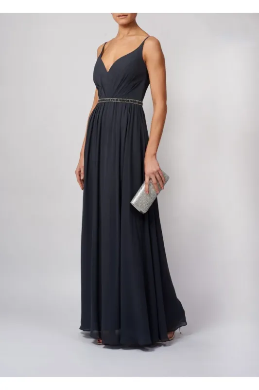 Charcoal MC182044 pleat front beaded waist dress sold by Cargo