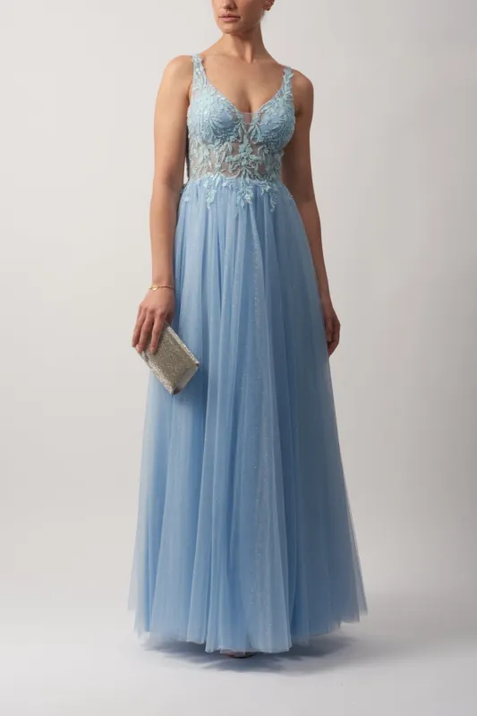 BABY BLUE Beaded Lace Tulle Dress MC121059 sold by Cargo