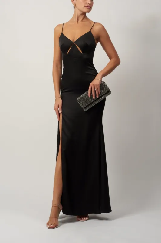 Black Cut-out Satin Slip Dress MC192035 sold by Cargo