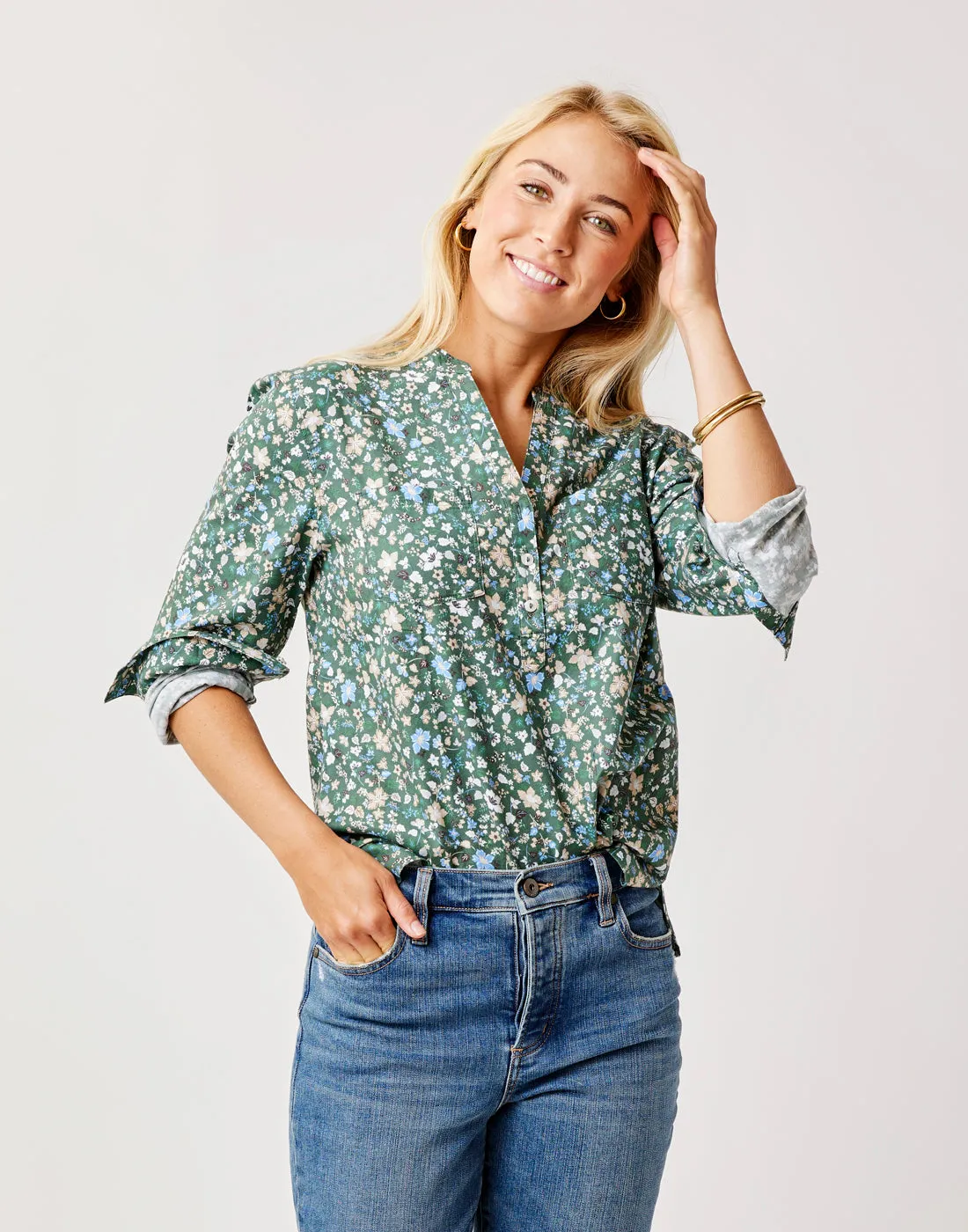 Dylan Twill Shirt: Cilantro Floral sold by Carve Designs