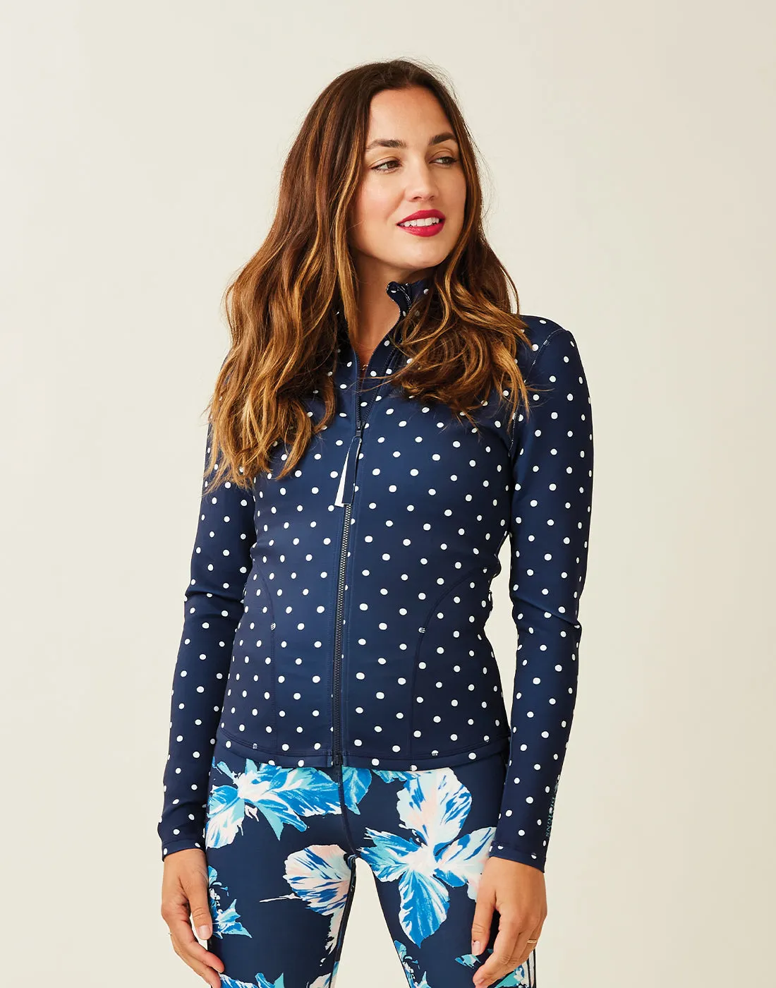 Stella Zip-Up Jacket: Navy Polka Dot - FINAL SALE sold by Carve Designs
