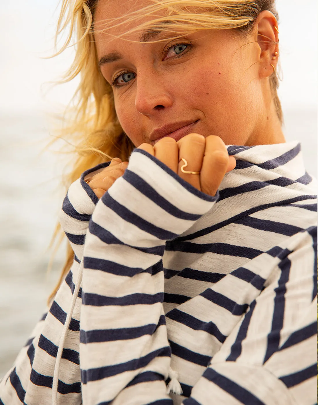 Bodie Funnel Neck: Cloud Navy Mali Stripe - FINAL SALE sold by Carve Designs product image thumbnail 2