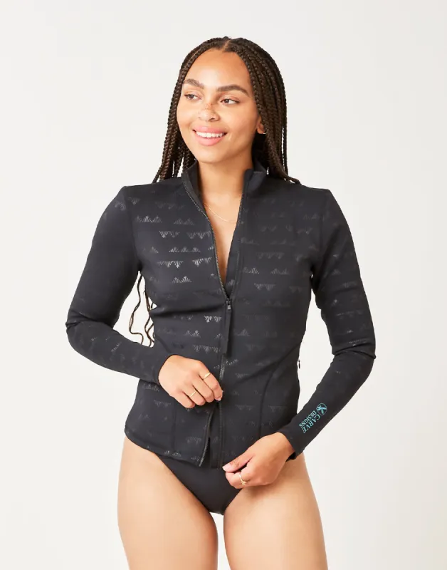 Stella Zip-Up Jacket: Black Cascade Embossed sold by Carve Designs