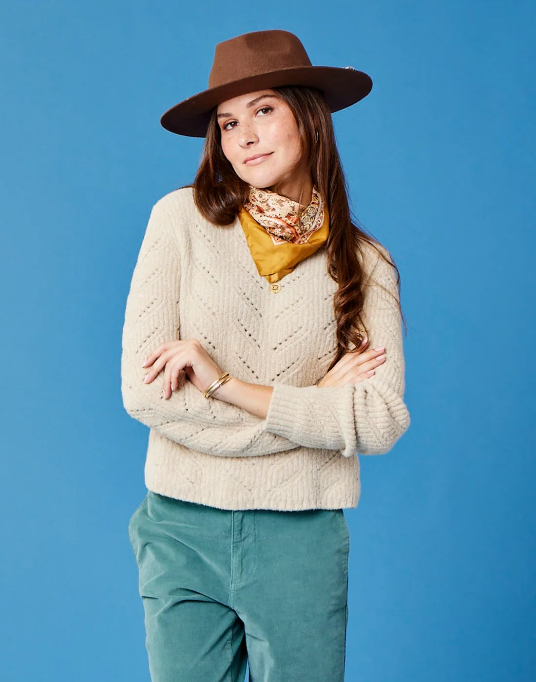 Monroe Sweater: Lt. Khaki Heather - FINAL SALE sold by Carve Designs