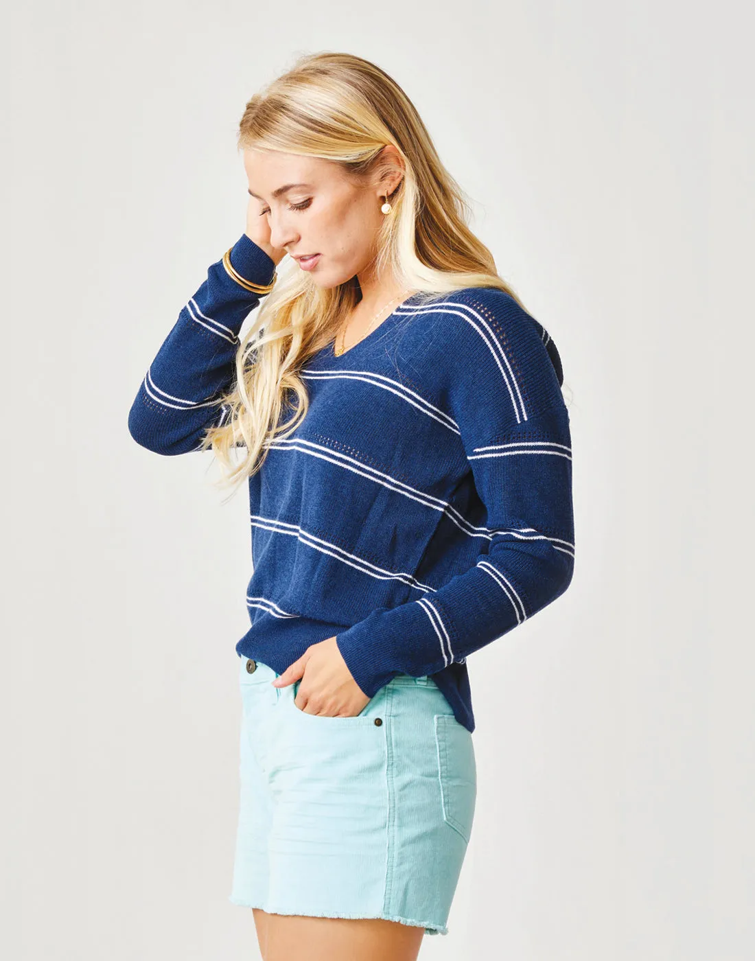 Zella Pullover: Navy Stripe sold by Carve Designs product image thumbnail 2