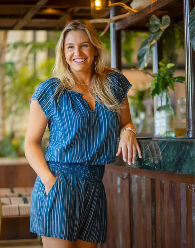 Lilly Top: Azul Stripe sold by Carve Designs