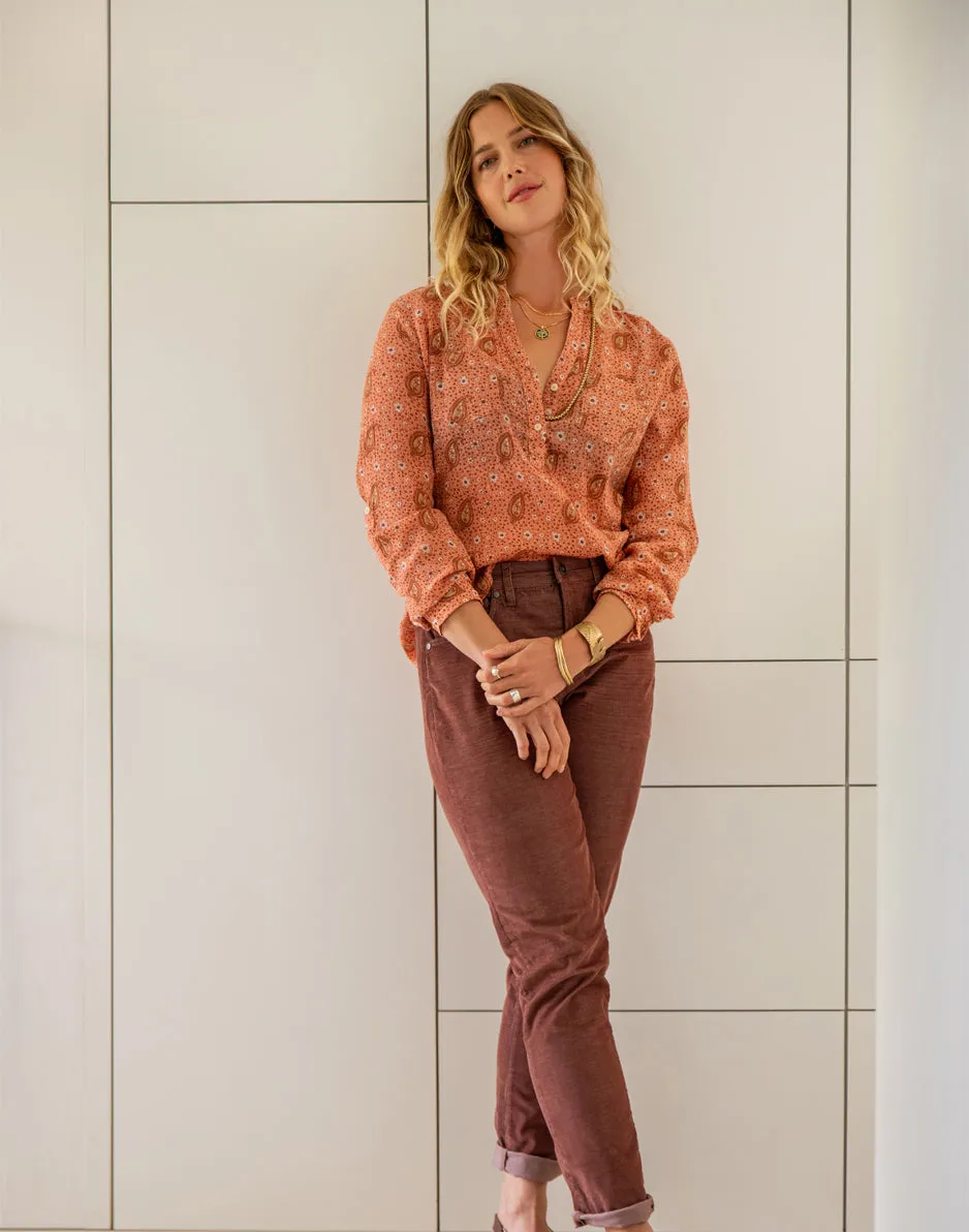 Dylan Gauze Shirt: Lt. Henna Paisley sold by Carve Designs