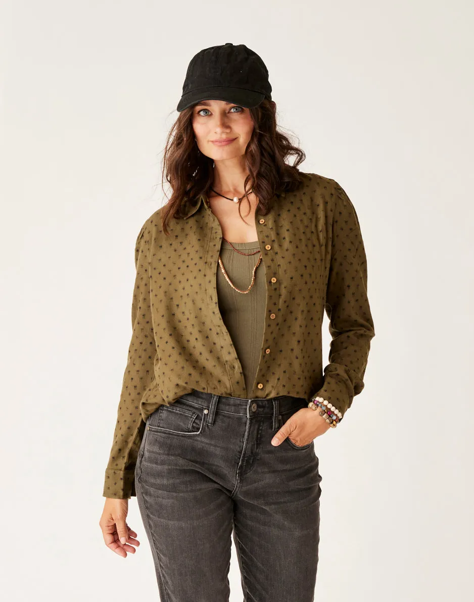 Nadia Twill Shirt: Fir Crosshatch sold by Carve Designs