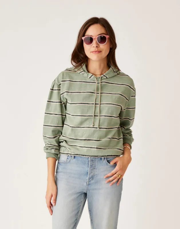 Birdie Slub Hoodie: Lt. Cilantro Rugby Stripe sold by Carve Designs