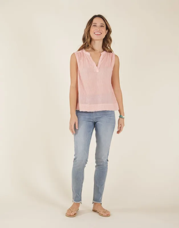 Dylan Tank: Coral Mini Stripe - FINAL SALE sold by Carve Designs