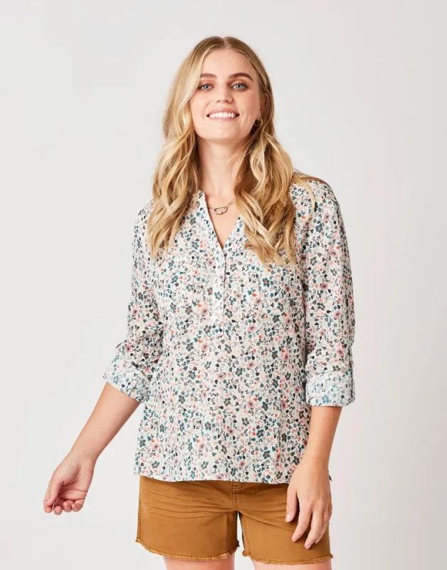 Dylan Gauze Shirt: Cloud Folk Floral - FINAL SALE sold by Carve Designs