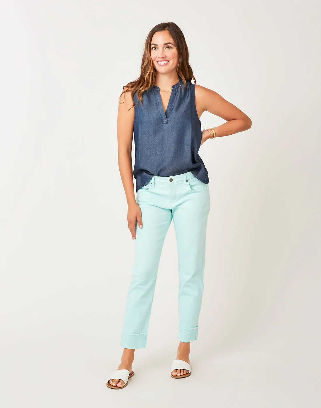 Dylan Tencel Tank: Dark Chambray sold by Carve Designs