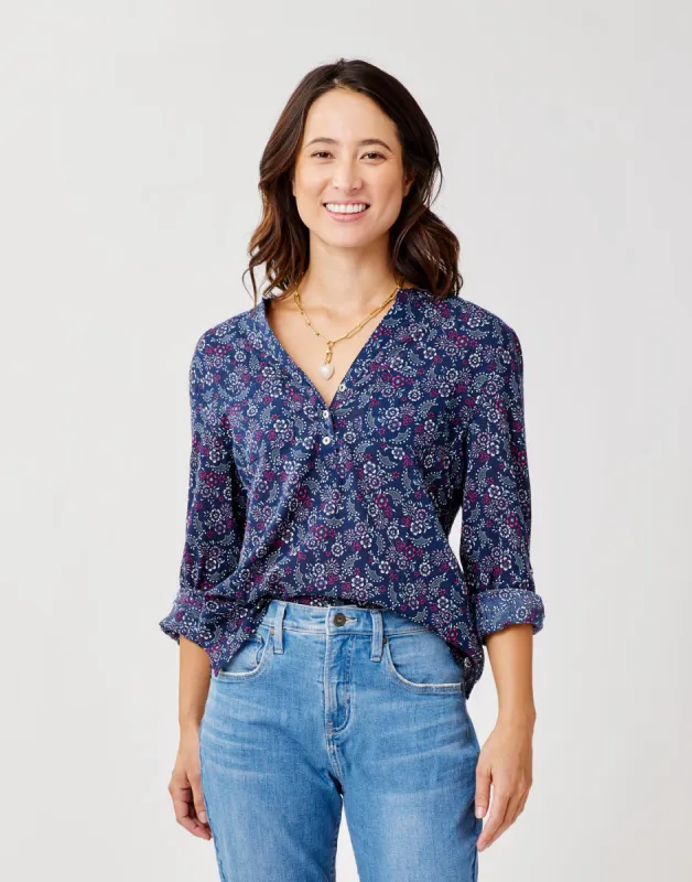 Dylan Gauze Shirt: Navy Ditsy sold by Carve Designs